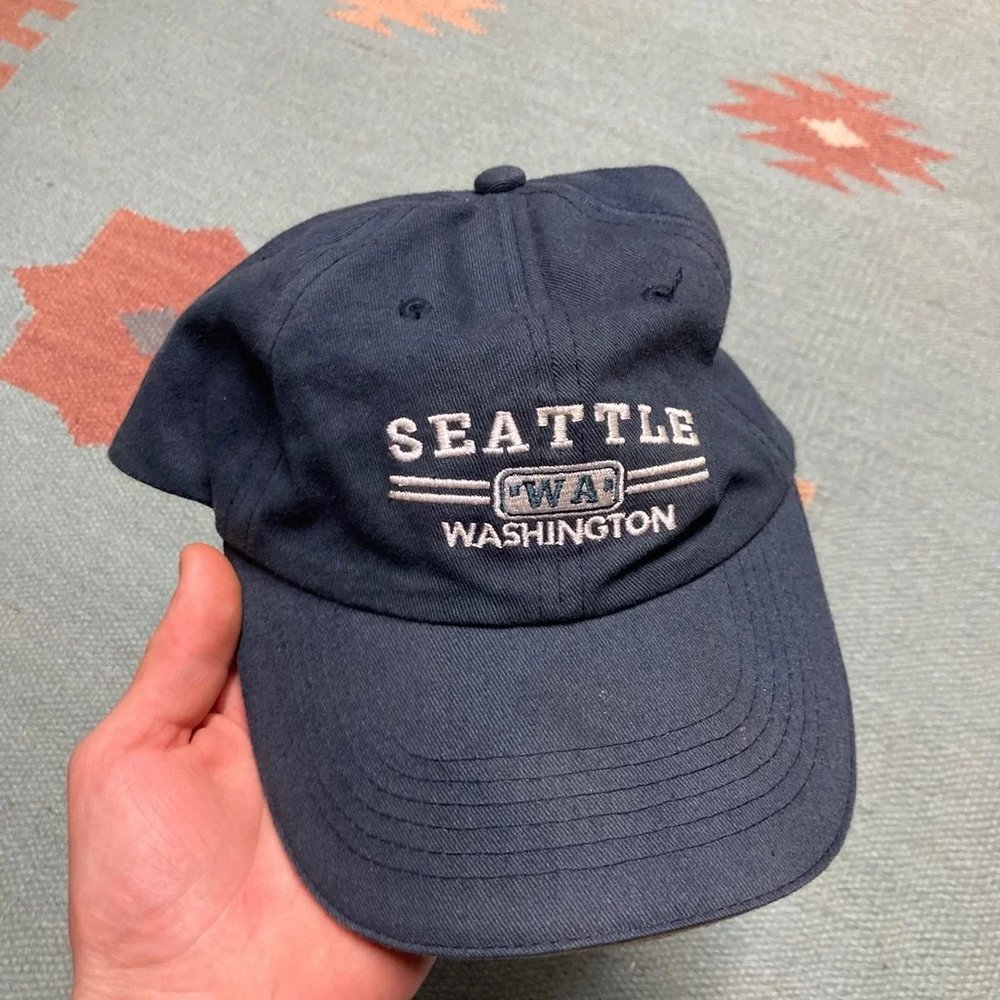 Seattle Washington hat strapback cap dad embroidered navy blue. Please refer t